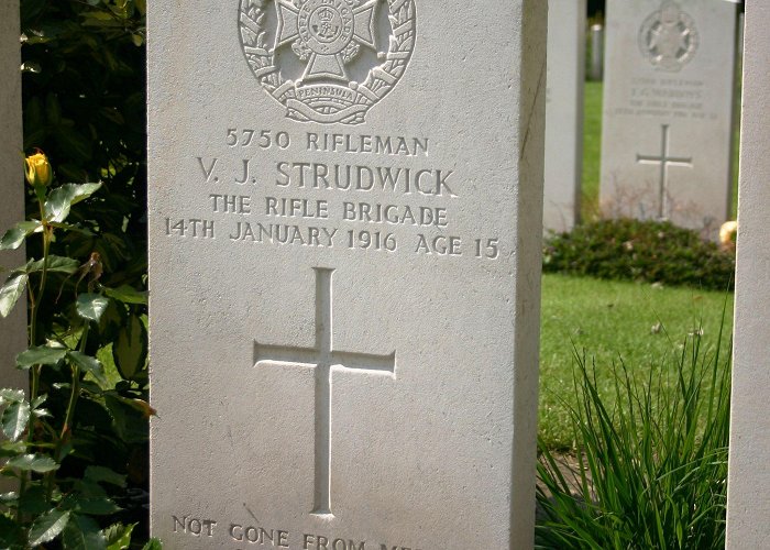 Essex Farm Cemetery The grave of Rifleman V.J.Strudwick at Essex Farm Cemetery, Ypres ... photo