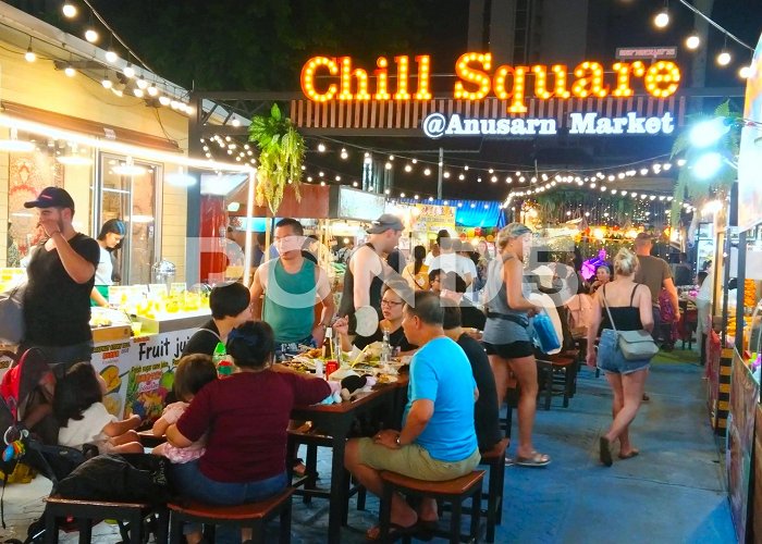 Anusarn Night Market Food court in Chill Square of Anusarn Ni... | Stock Video | Pond5 photo