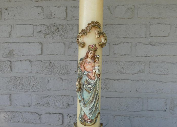 Antique Market Tongeren Rare Church altar wax candle MAdonna our lady tongeren Statue ... photo